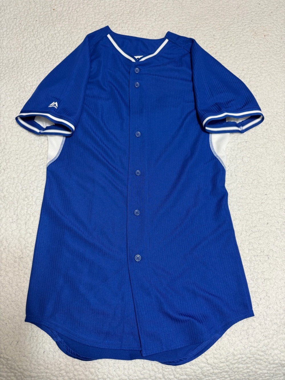 Majestic Cool Base Full Button Ribbed Men's Baseball Jersey Blue SMALL NWOT